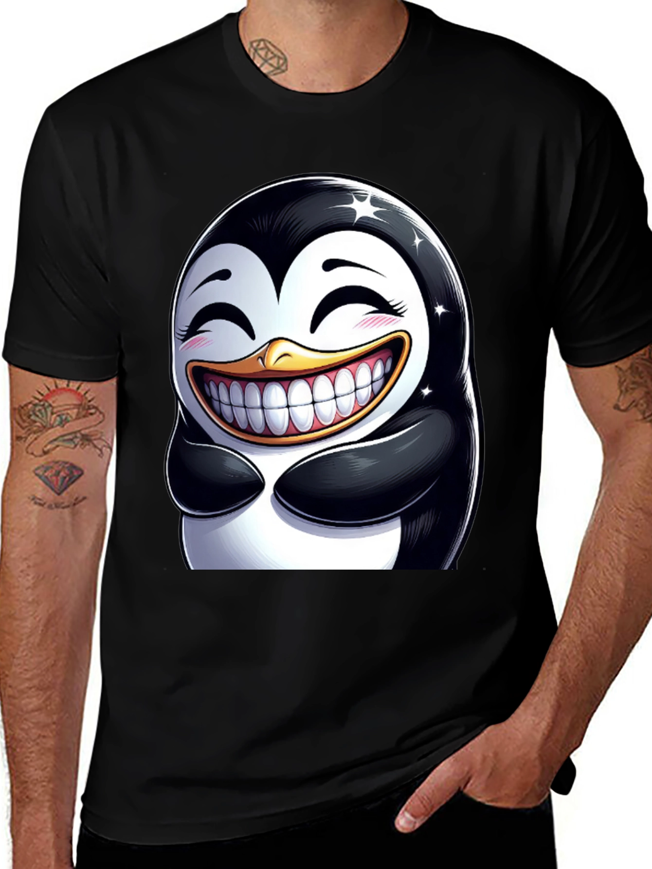 Variant 26 of Funny Penguin Graphic Tee - Black Cotton Blend T-Shirt