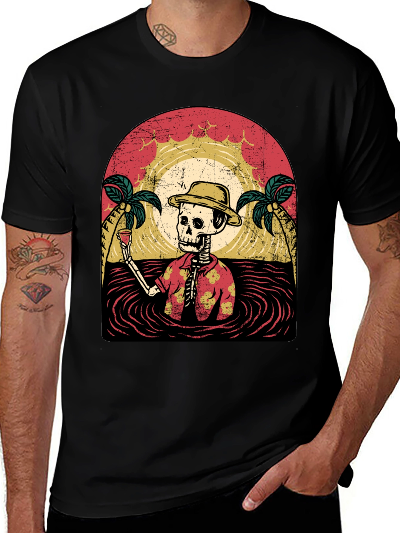 Variant 14 of Tropical Skeleton T-Shirt: Beach Vibes