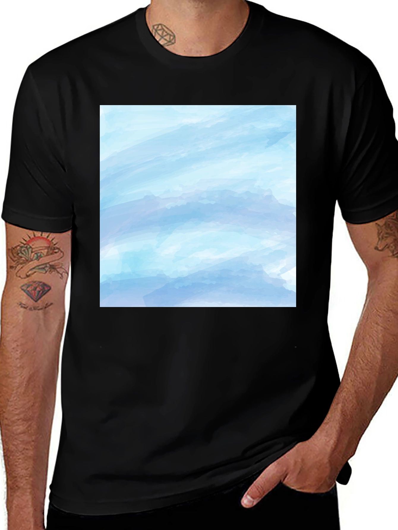 Blue Watercolor Graphic Tee - Mens Casual Shirt