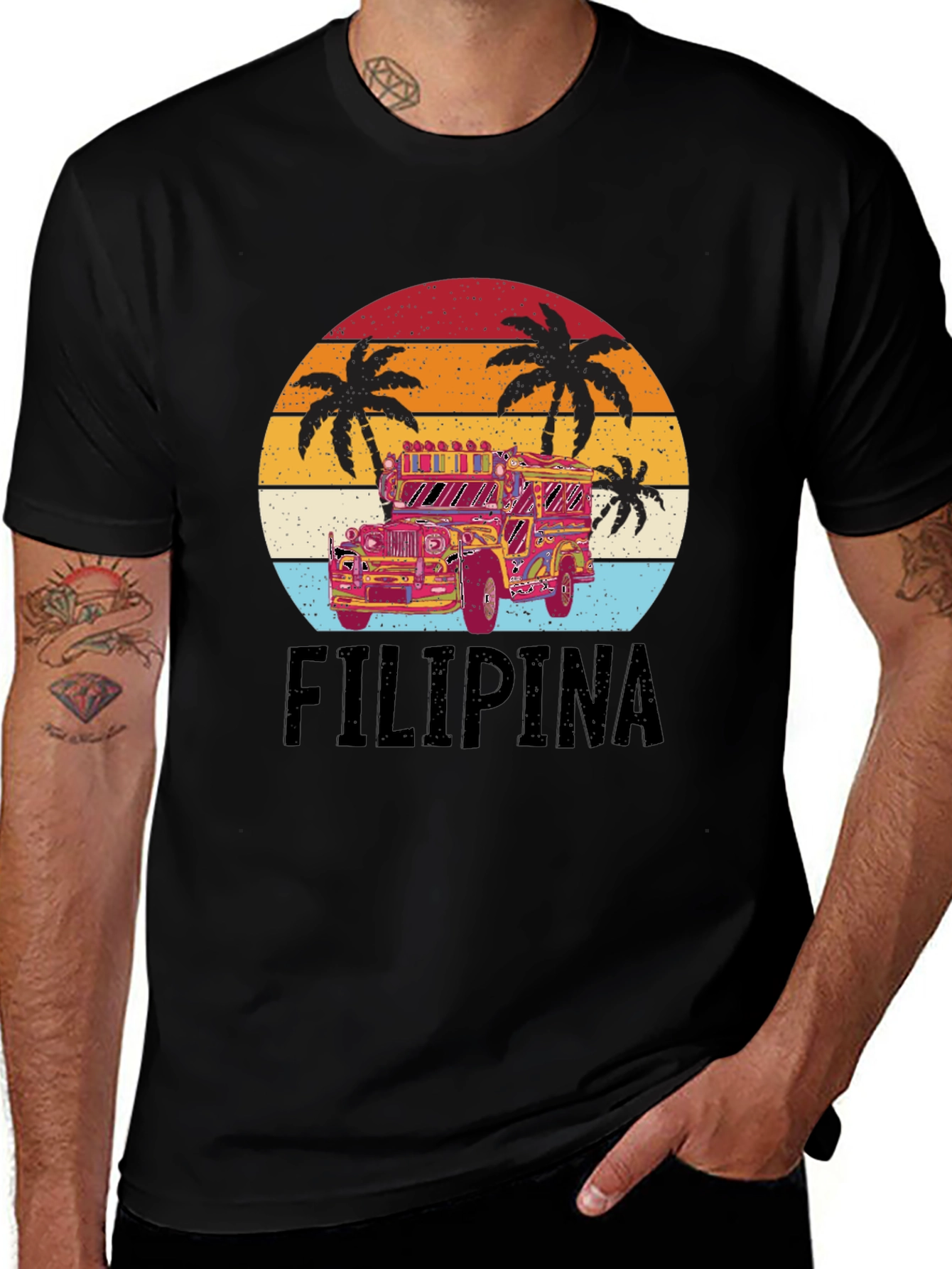 Filipina Jeepney Sunset Tee - Tropical Island Style