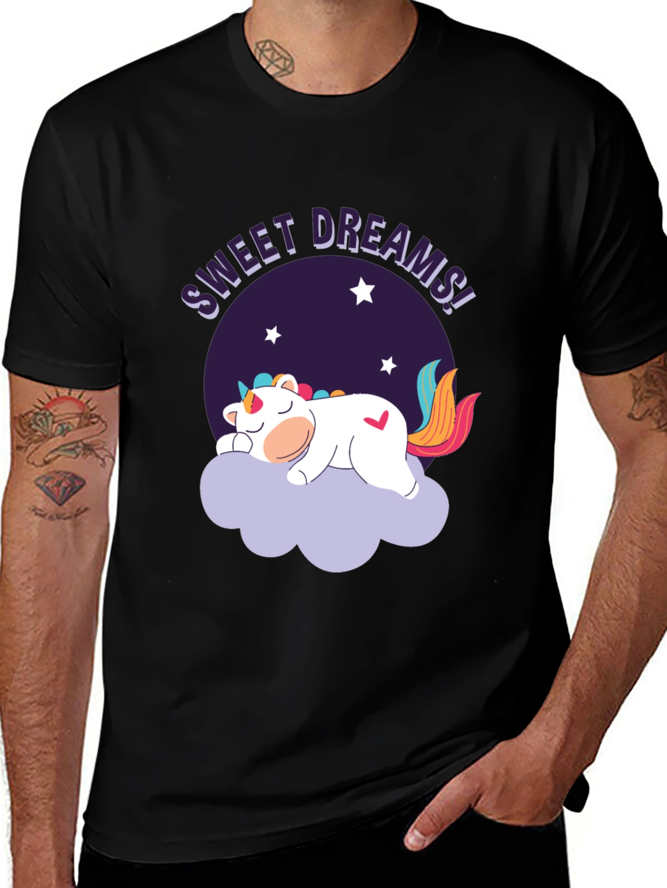 Sweet Dreams Unicorn Graphic Black T-Shirt