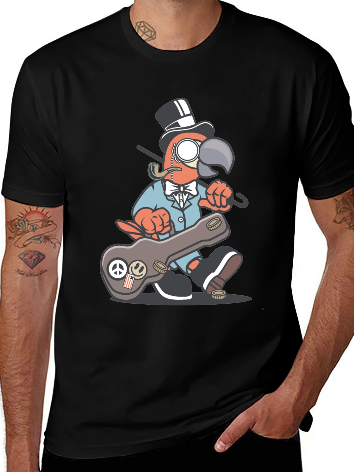 Dapper Parrot T-Shirt - Unique Cartoon Graphic