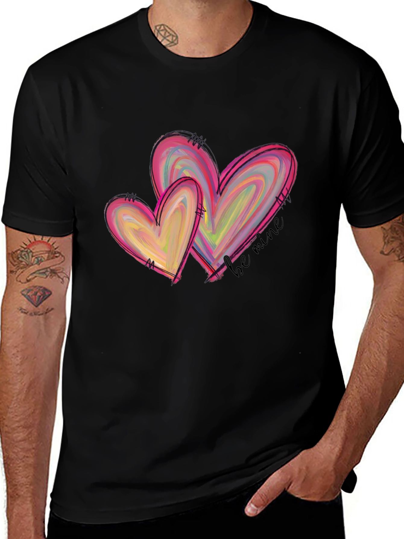 Variant 23 of Be Mine Heart Graphic Black T-Shirt