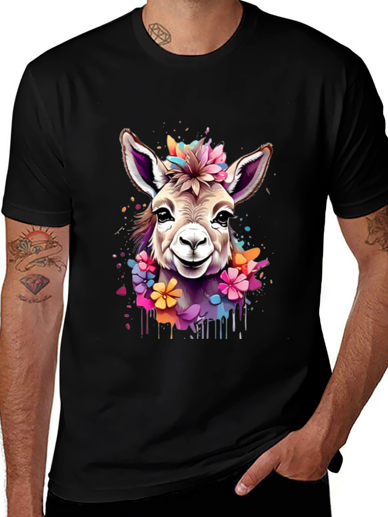 Variant 8 of Floral Donkey Graphic Tee - Unique Animal Art