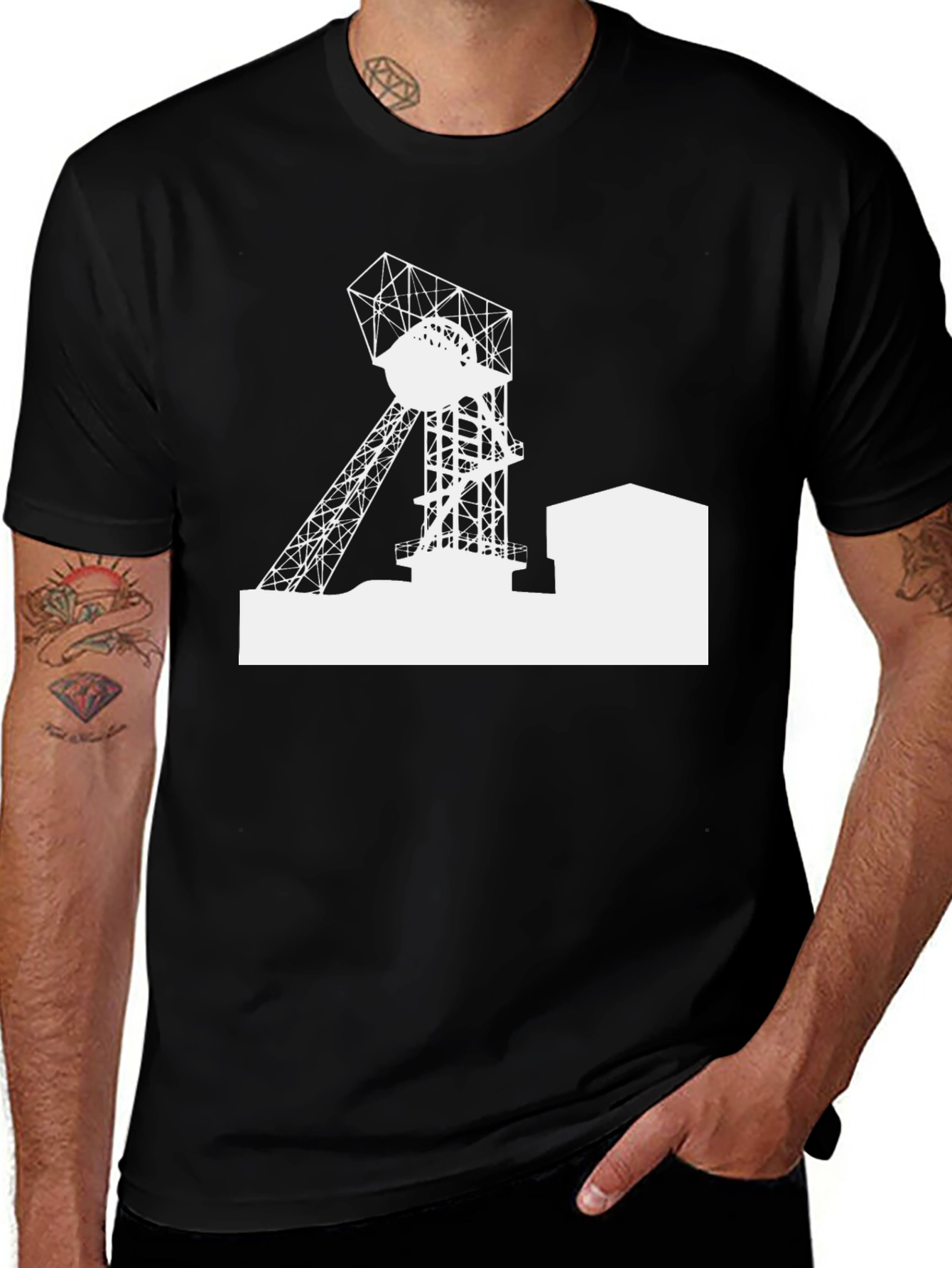 Variant 2 of Coal Mine Silhouette Graphic Tee - Black Cotton T-Shirt