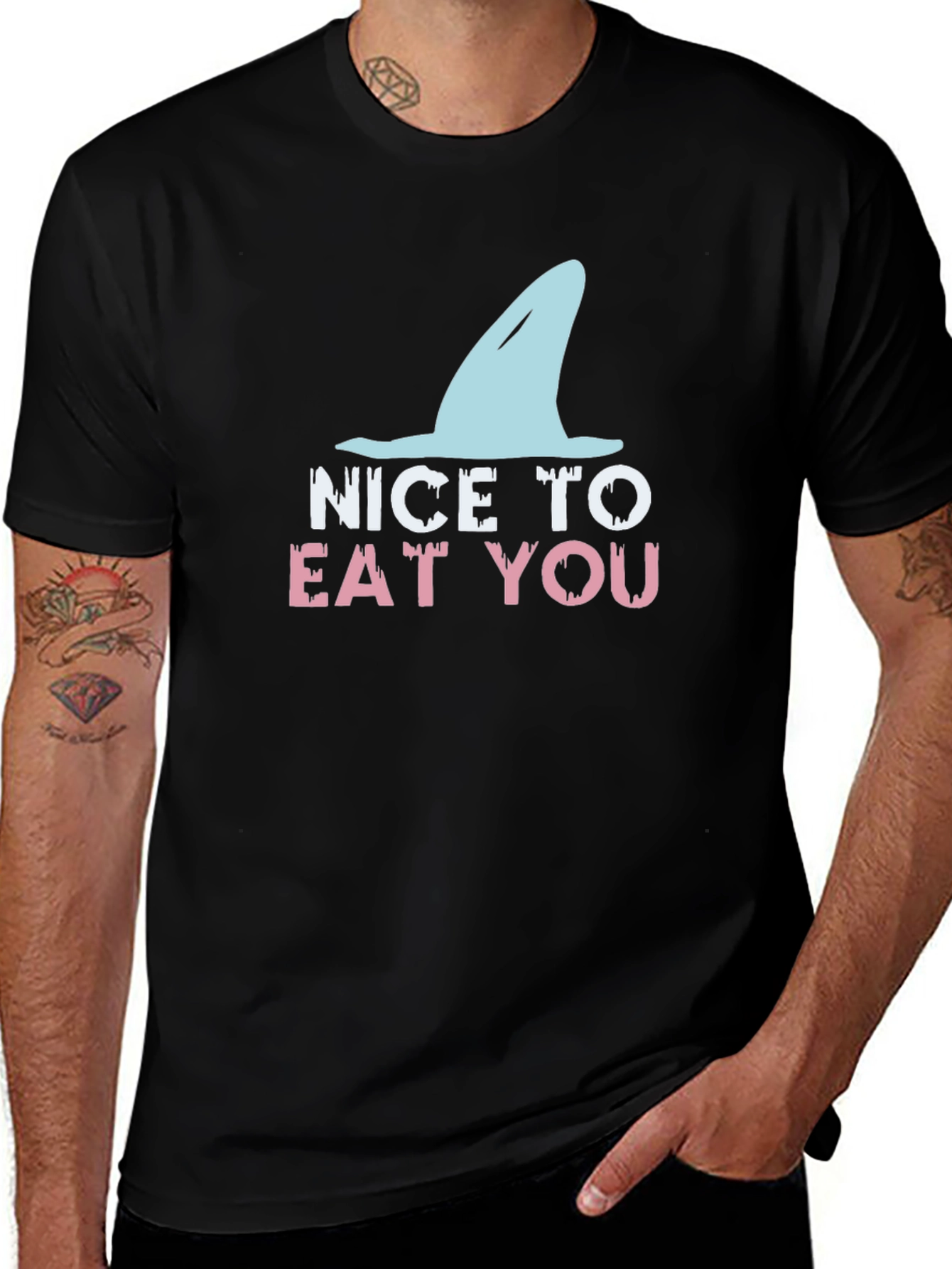 Variant 8 of Nice to Eat You Shark Graphic Black T-Shirt