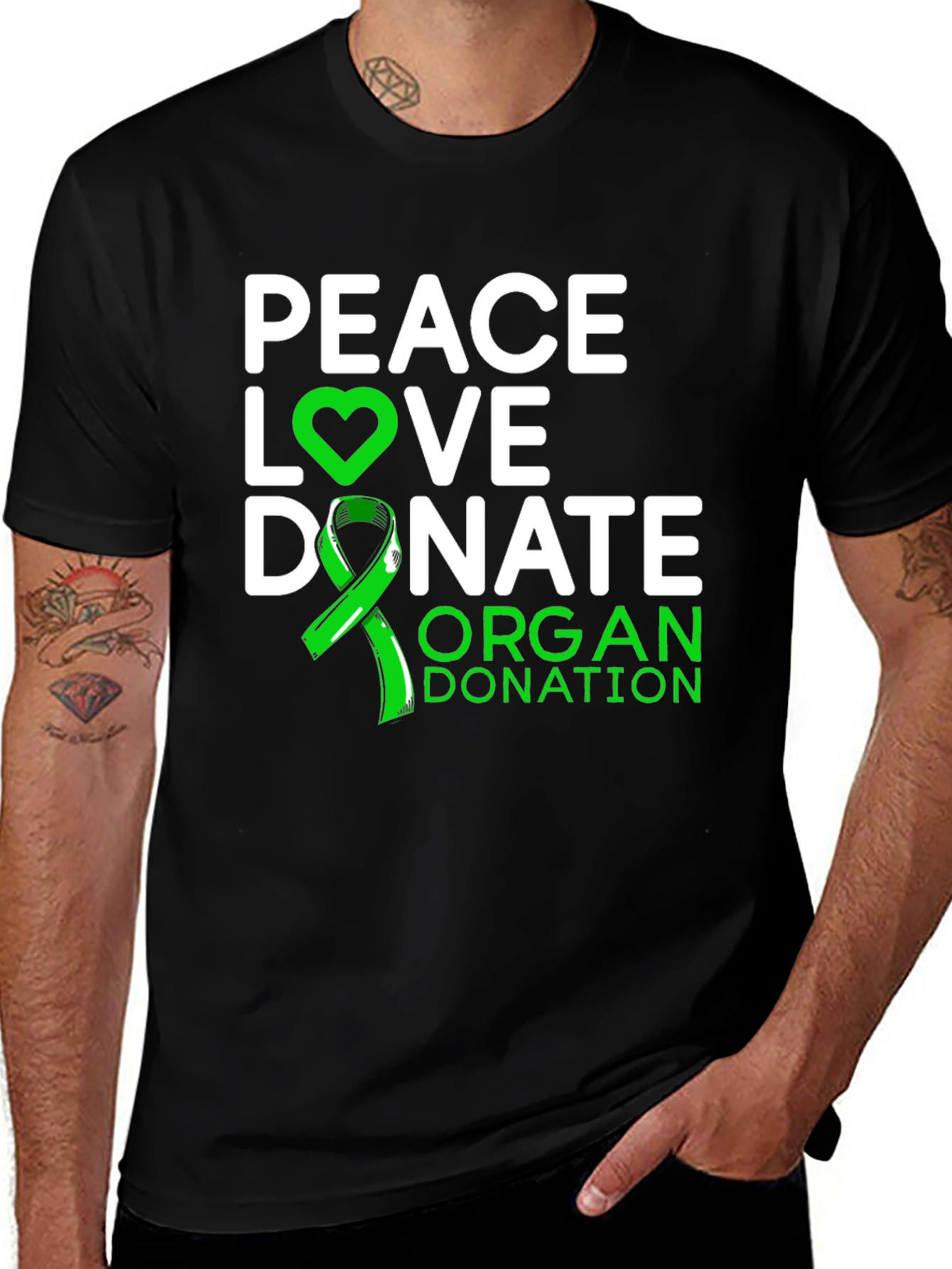 Variant 6 of Peace Love Donate Organ Donation Awareness T-Shirt