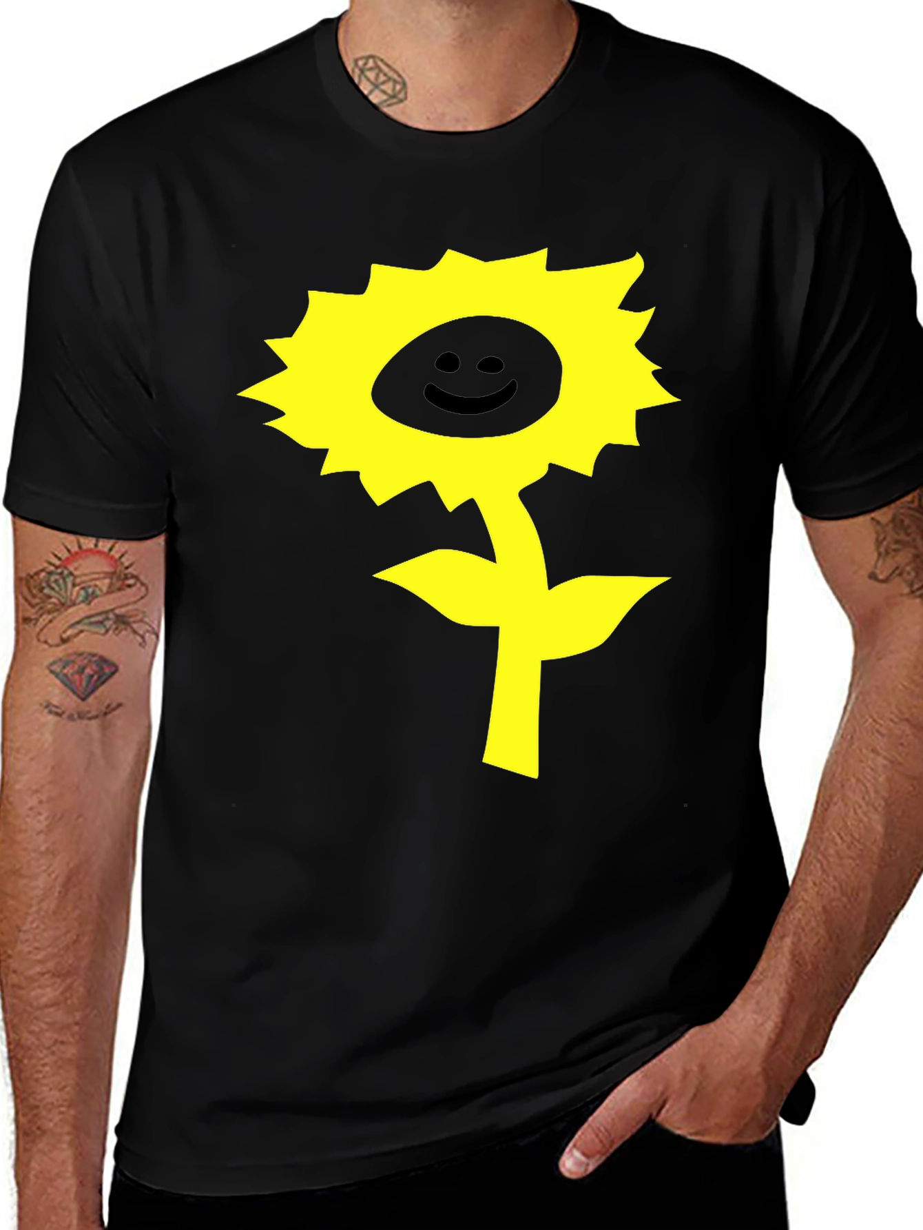 Happy Sunflower Graphic T-Shirt - Black