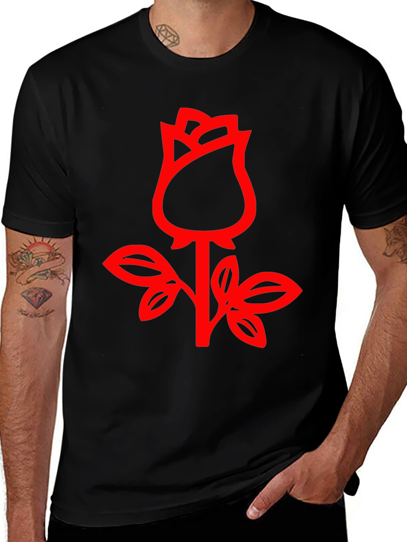 Variant 6 of Red Rose Graphic Black T-Shirt