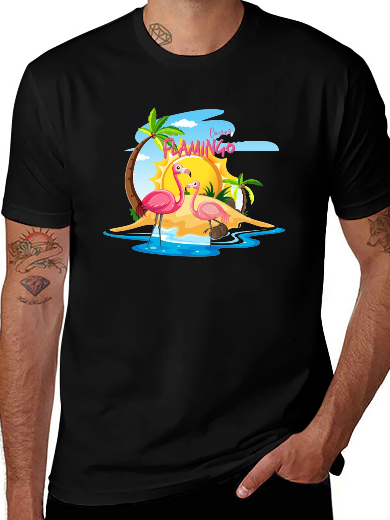 Variant 19 of Tropical Flamingo Graphic Tee - Black