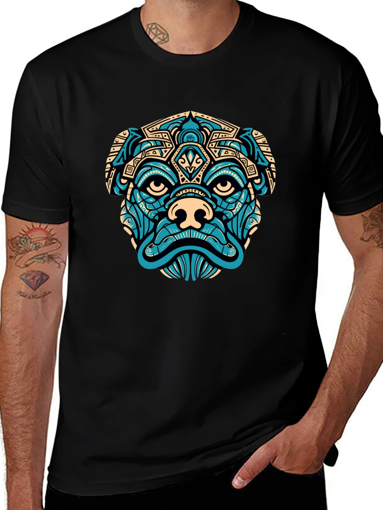Variant 23 of Aztec Pug Graphic T-Shirt - Black