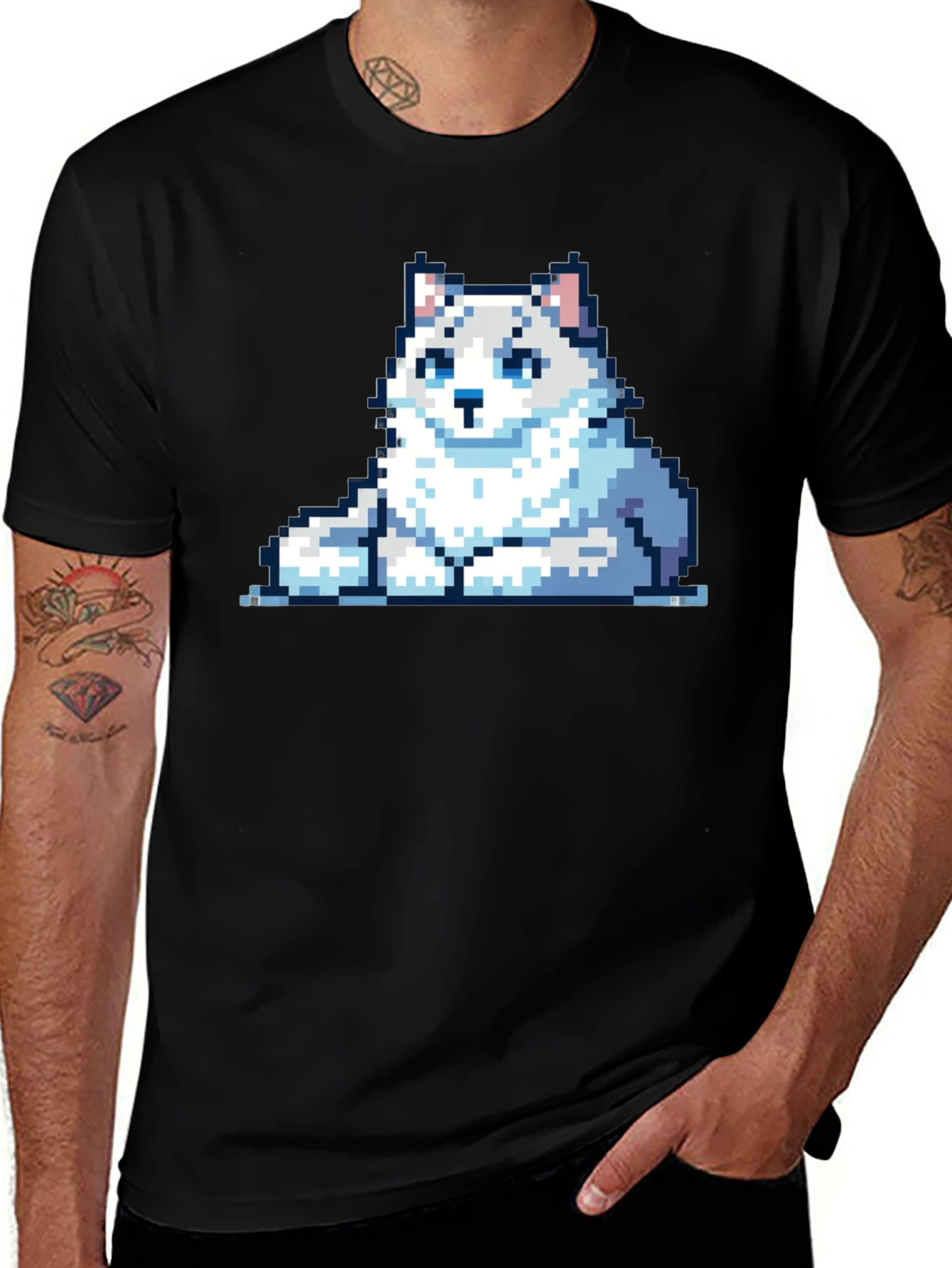 Variant 15 of Pixelated Husky T-Shirt - Casual Black Tee