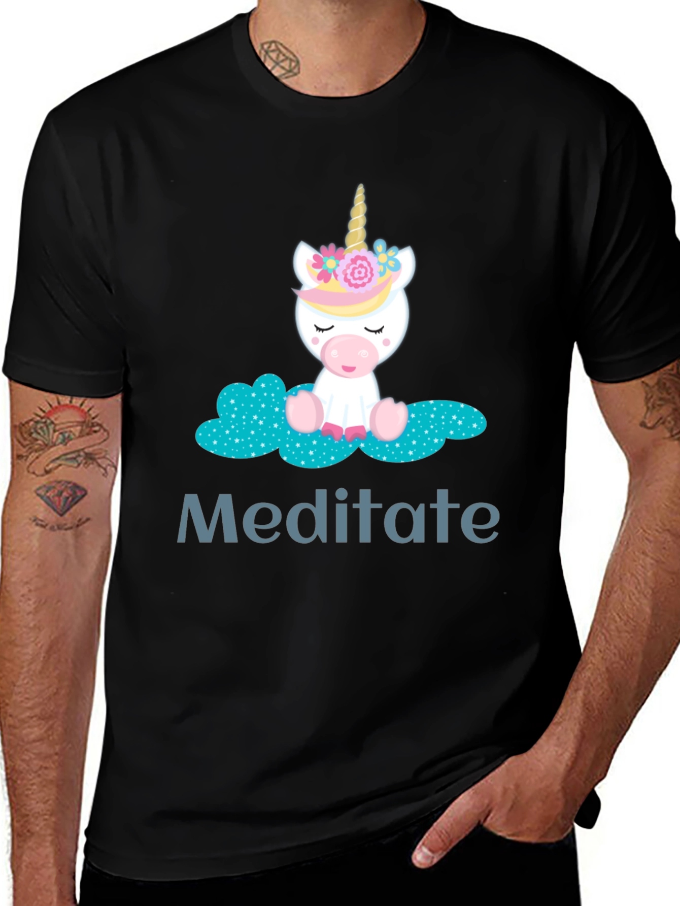 Variant 14 of Meditate Unicorn Black T-Shirt
