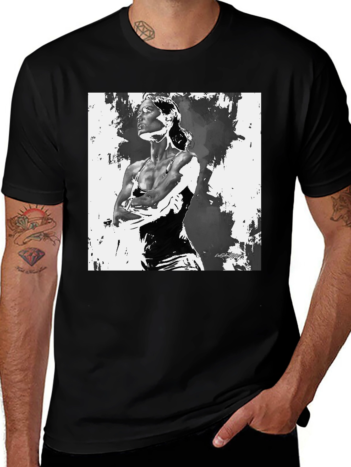 Variant 27 of Black T-Shirt with Artistic Woman Graphic