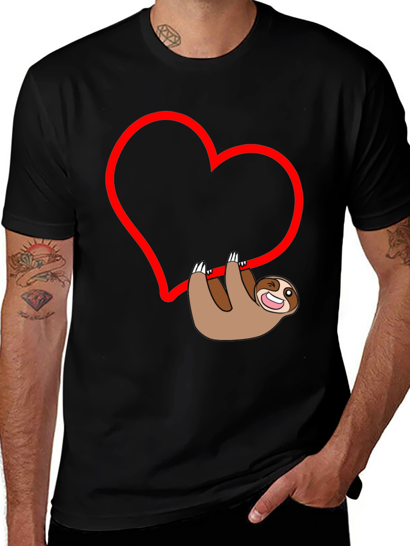 Variant 19 of Sloth Heart Graphic Tee - Men's Black T-Shirt