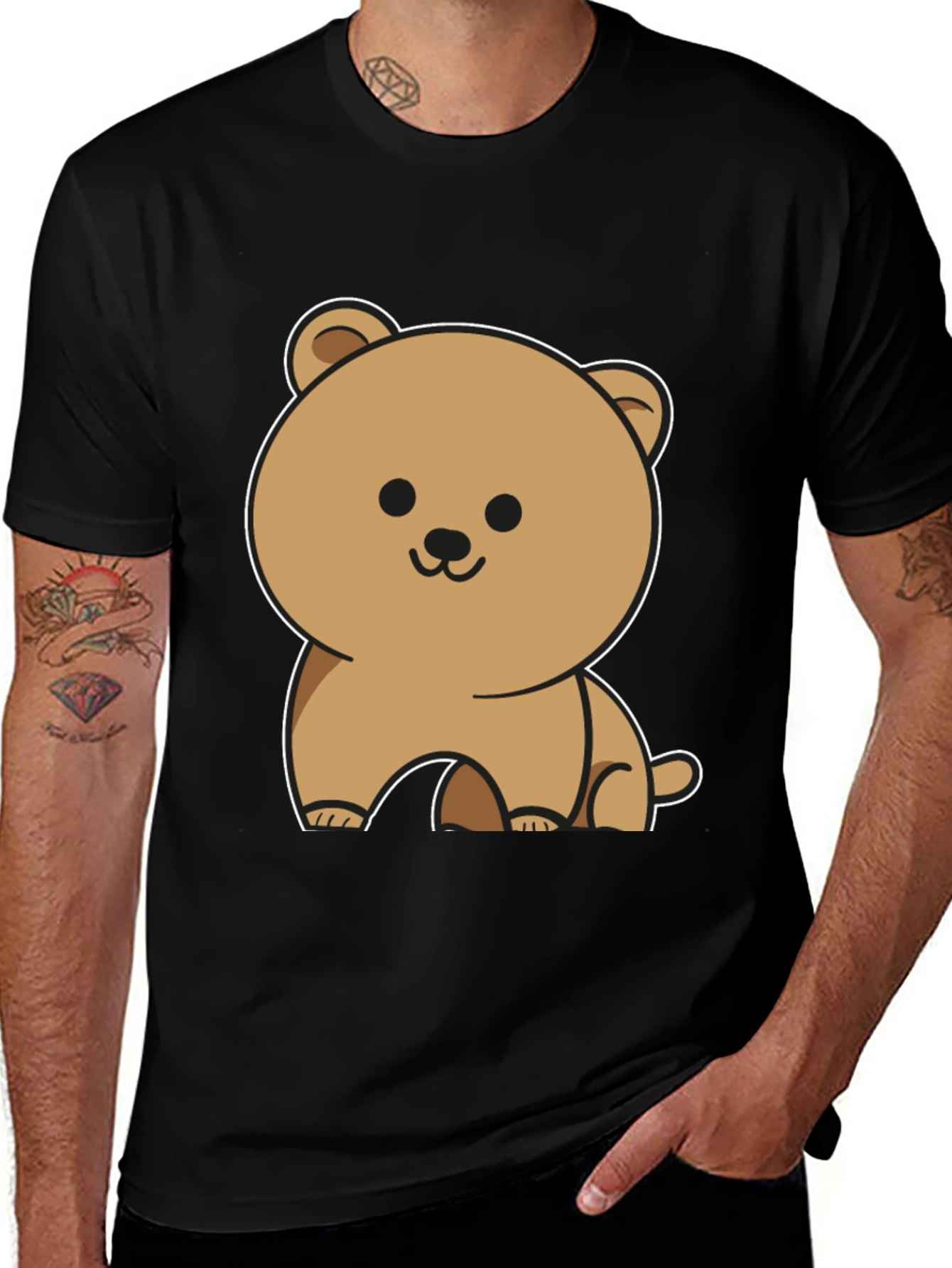 Variant 9 of Cute Bear Graphic Tee - Men's Black T-Shirt