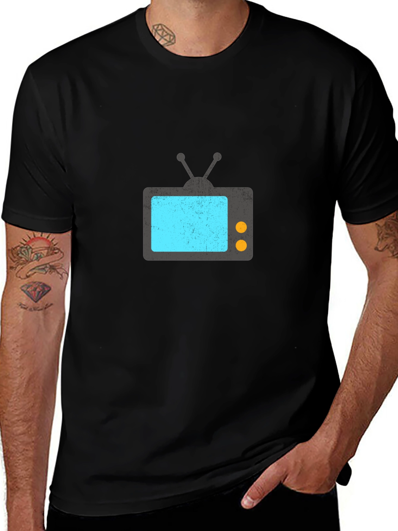 Black Retro TV Graphic Tee - Black Casual T-Shirt main image