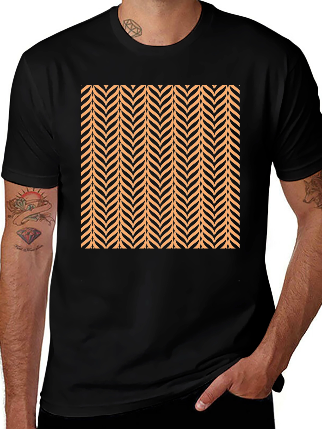 Stylish Black Tee with Patterned Design