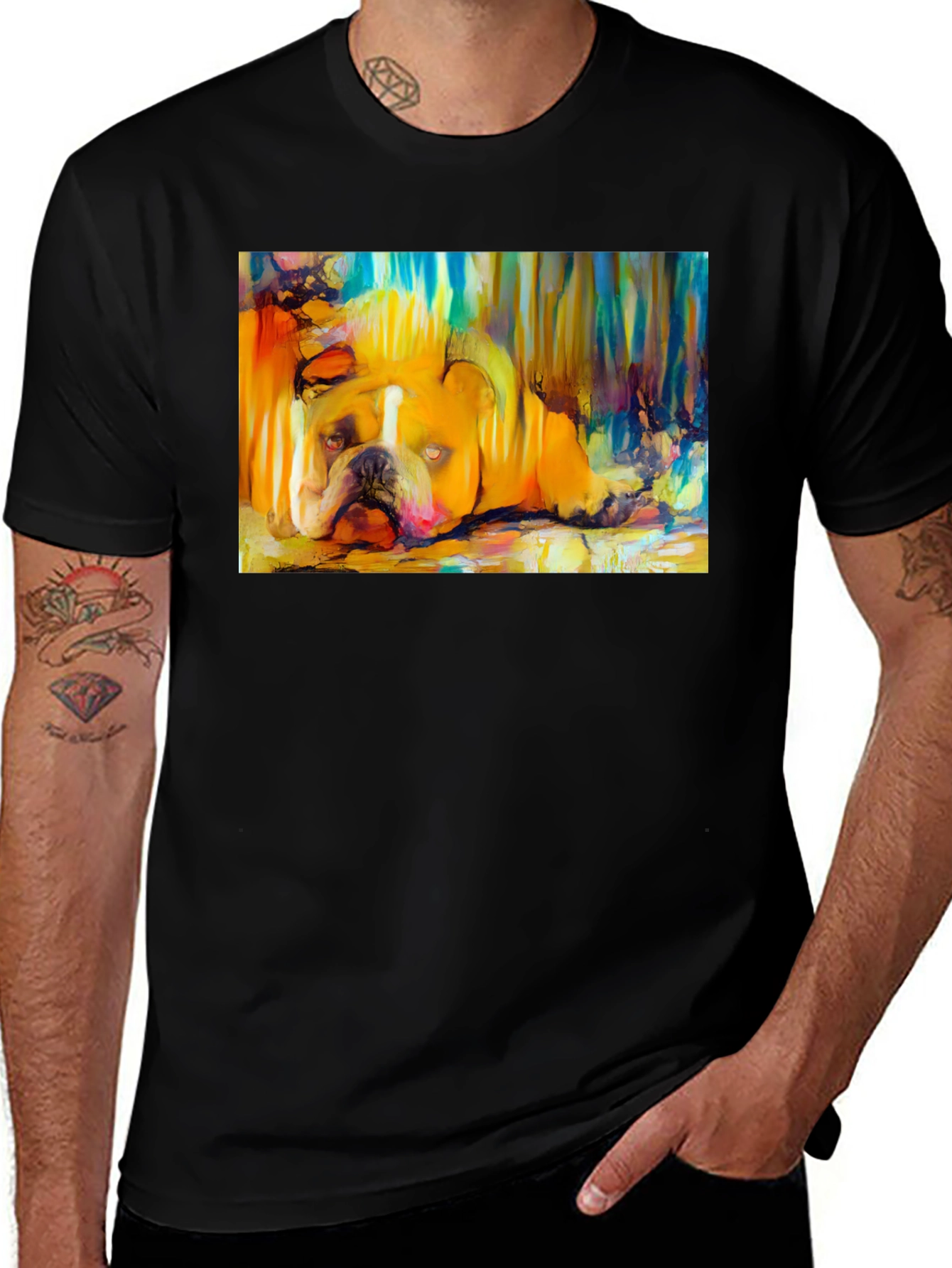 Variant 25 of Bulldog Art Print Black T-Shirt
