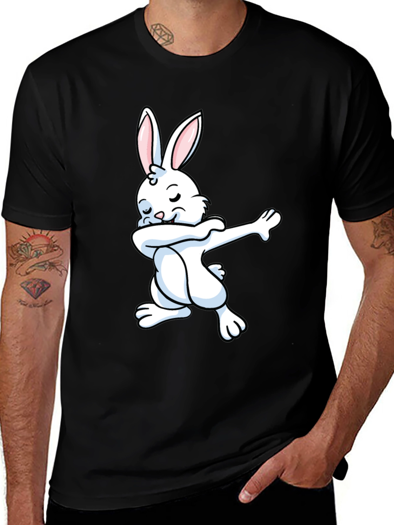Variant 9 of Dabbing Bunny T-Shirt - Black Cotton Blend