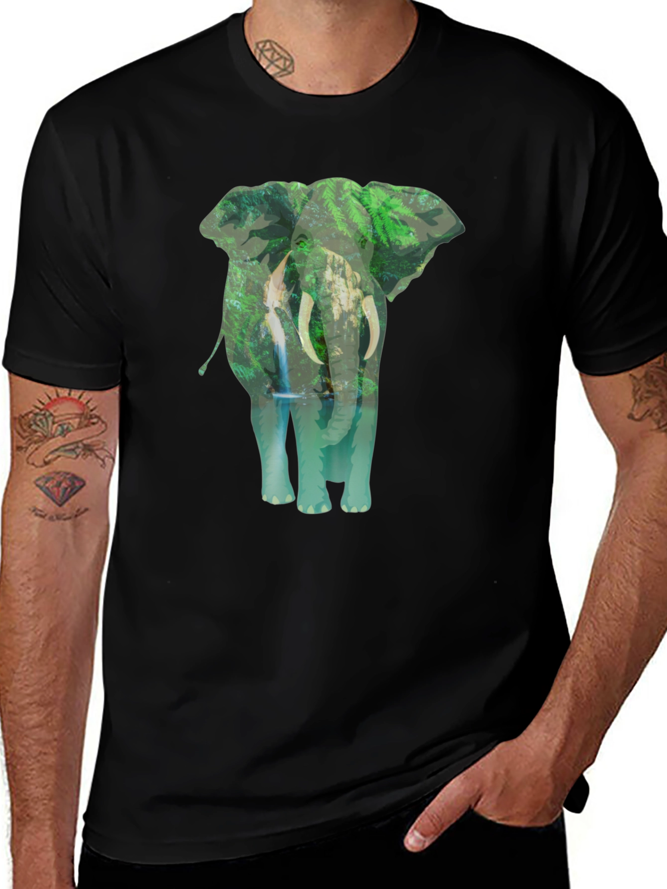 Variant 3 of Elephant Jungle Graphic Tee - Black