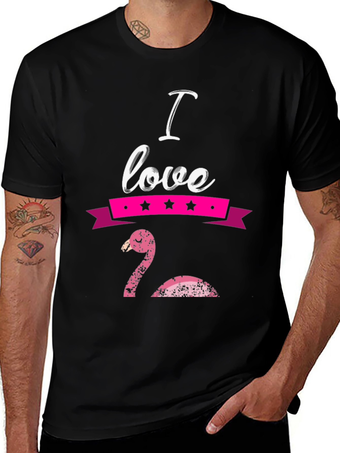 Variant 23 of I Love Flamingo Graphic T-Shirt - Black