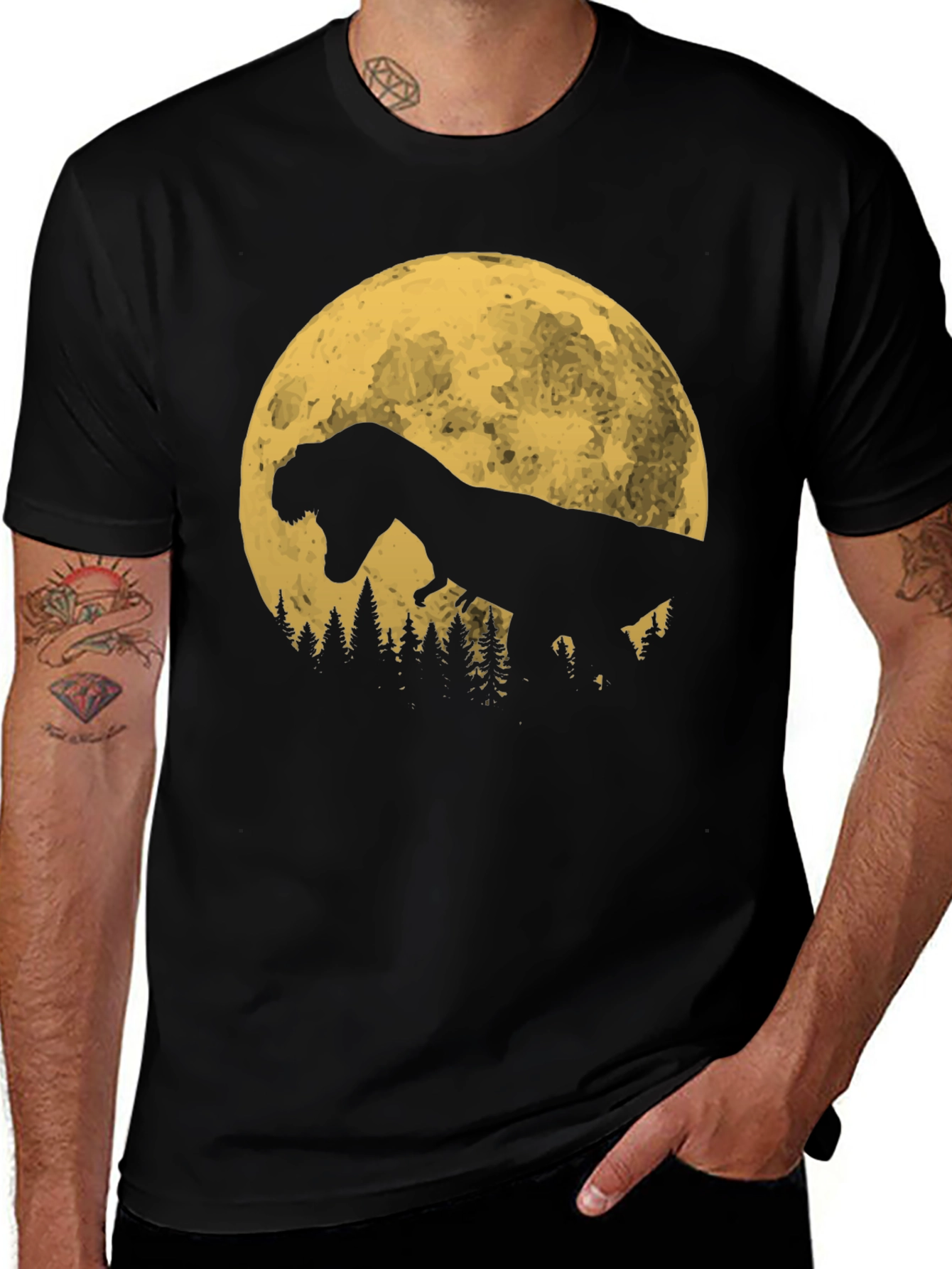 Variant 14 of Dinosaur Moon T-Shirt - Black Graphic Tee