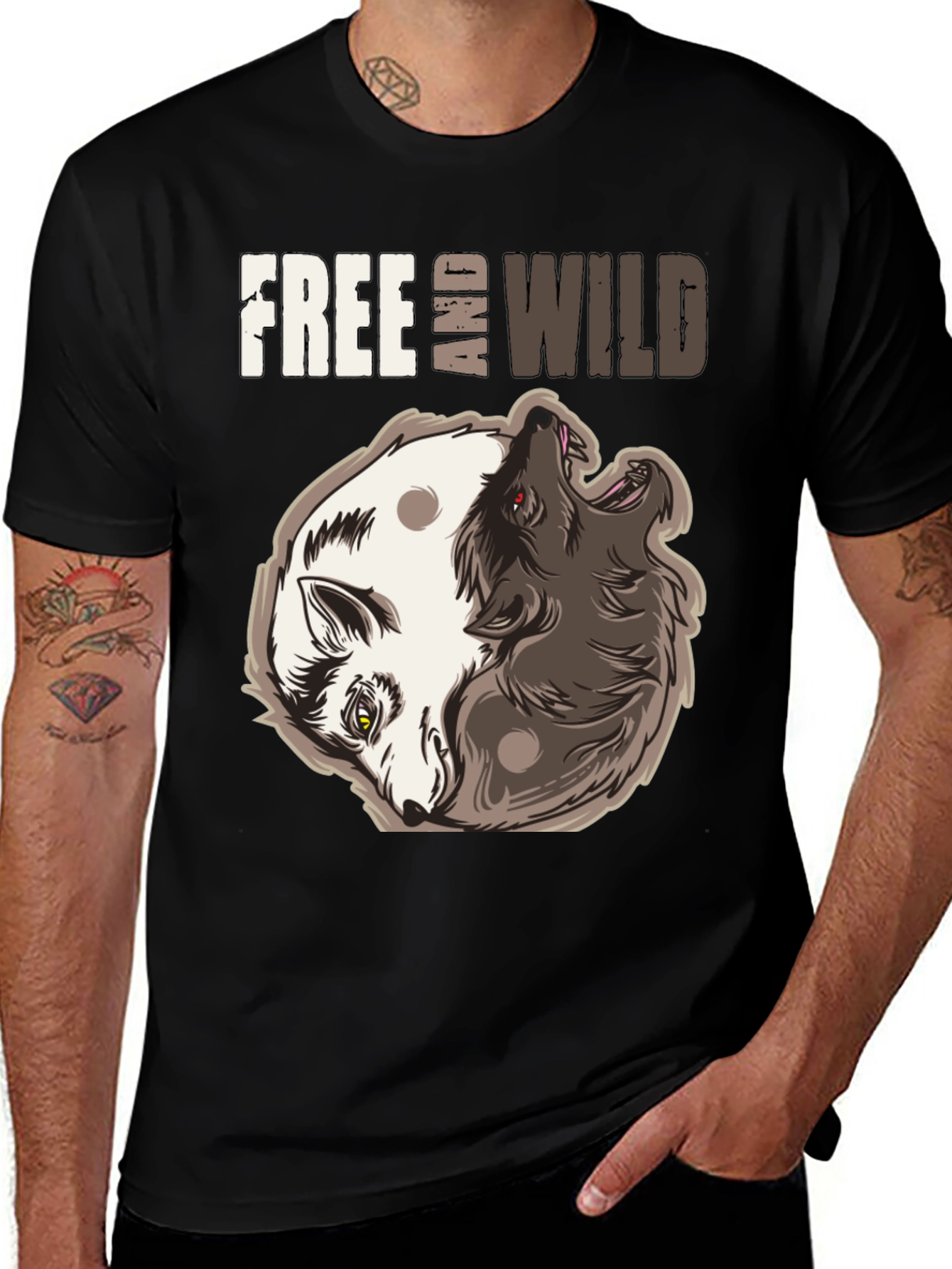 Variant 13 of Free and Wild Wolf Yin Yang Graphic Tee