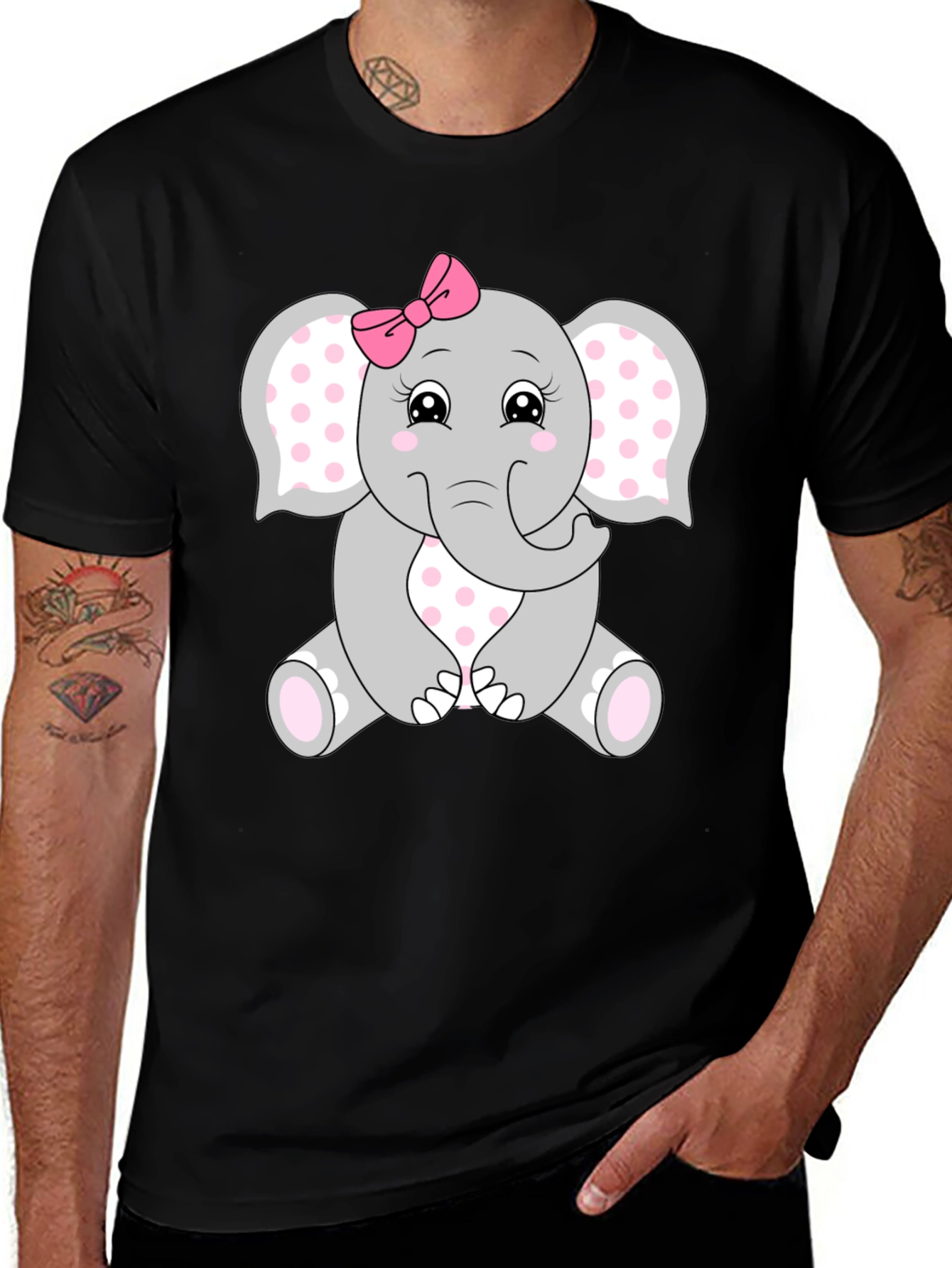 Variant 27 of Elephant Tee - Cute Cartoon Graphic Print Black T-Shirt