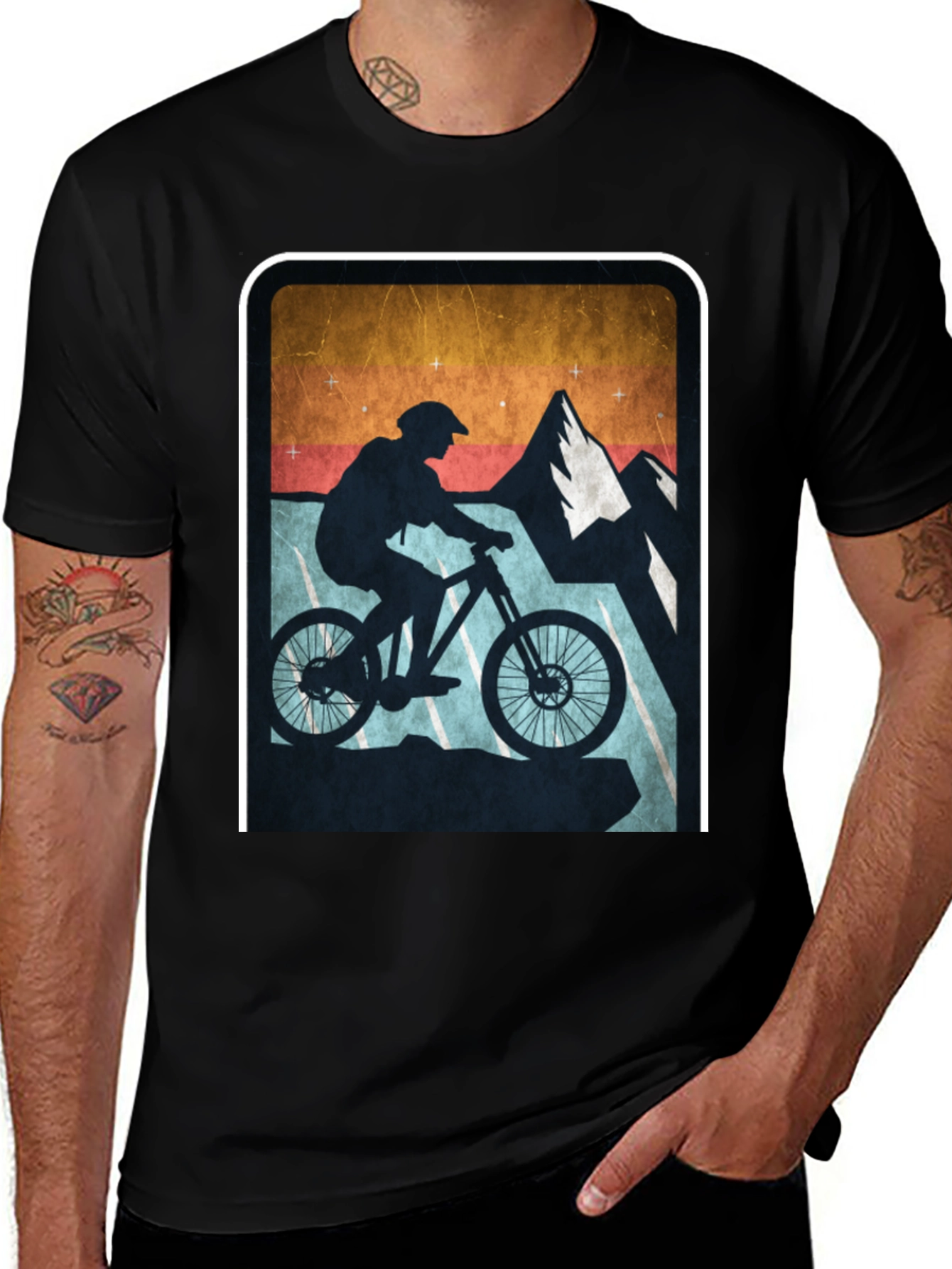 Black Mountain Biking Silhouette Graphic Tee main image