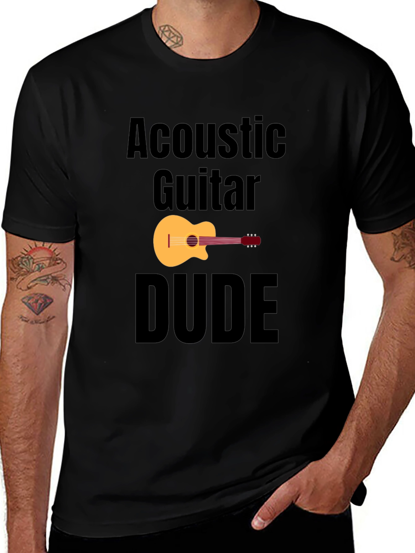 Variant 14 of Acoustic Guitar Dude Black Graphic T-Shirt