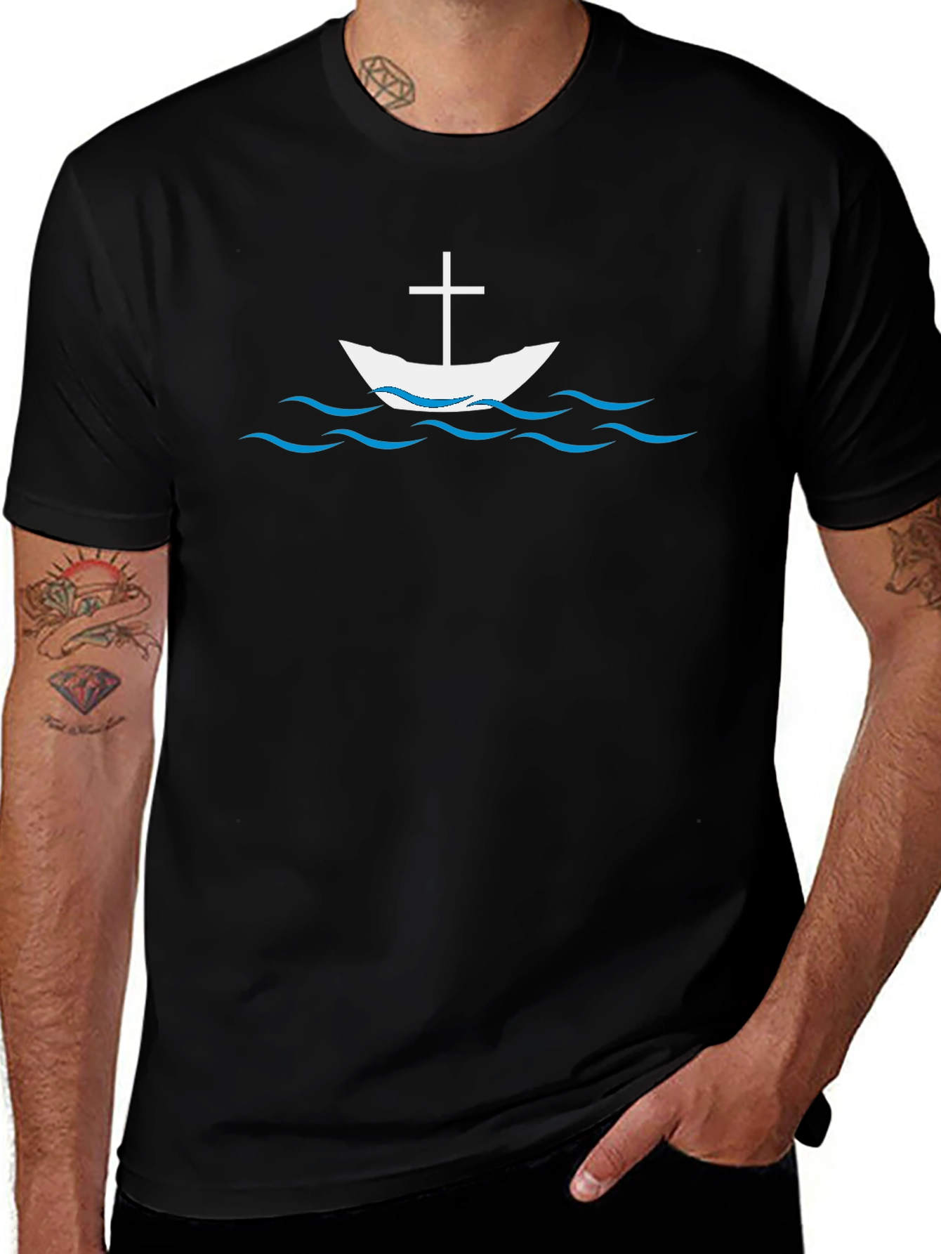 Nautical Cross Boat T-Shirt - Christian Faith Tee