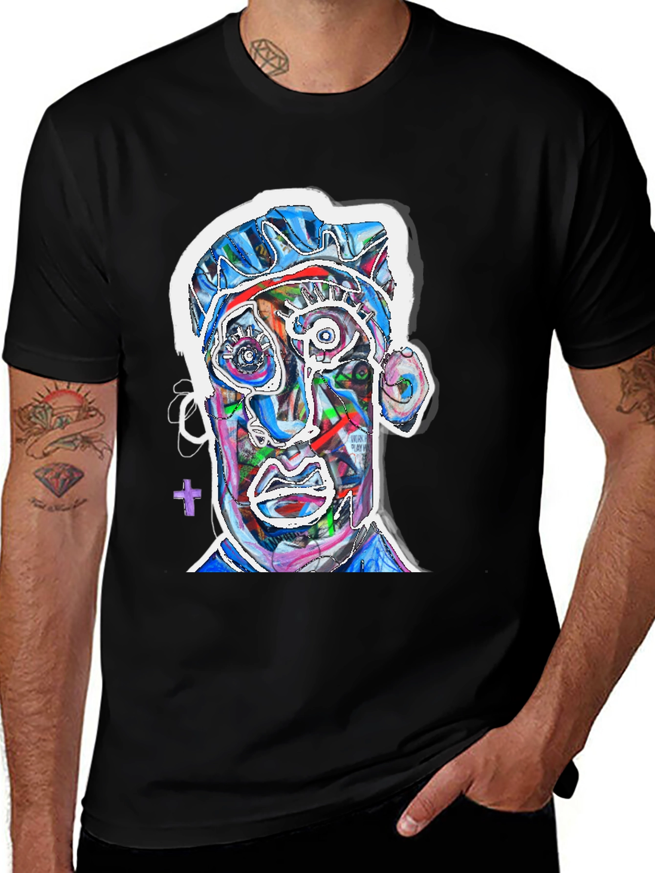 Variant 9 of Abstract Face Graphic Print Black T-Shirt