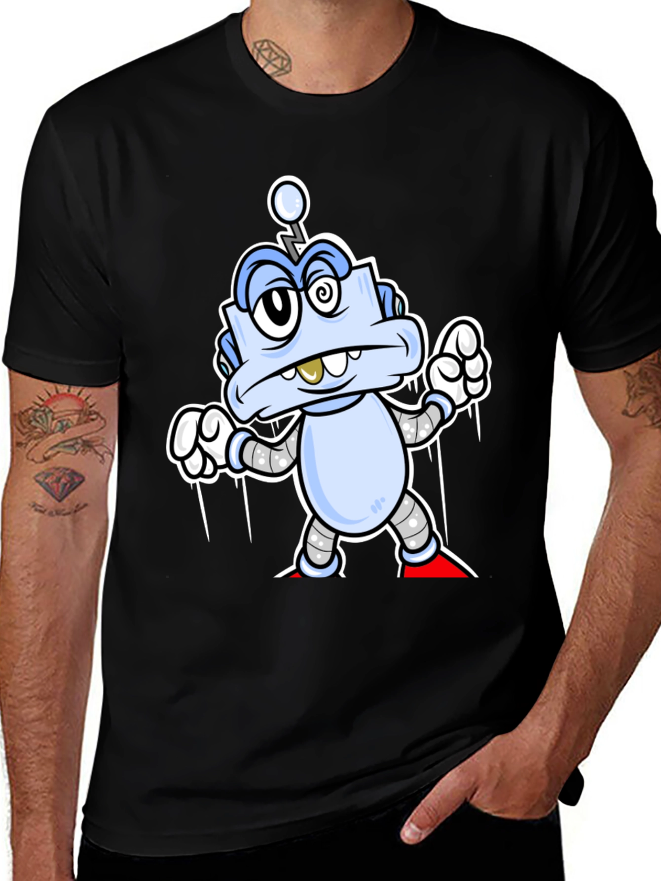 Variant 27 of Cartoon Robot Graphic Black T-Shirt