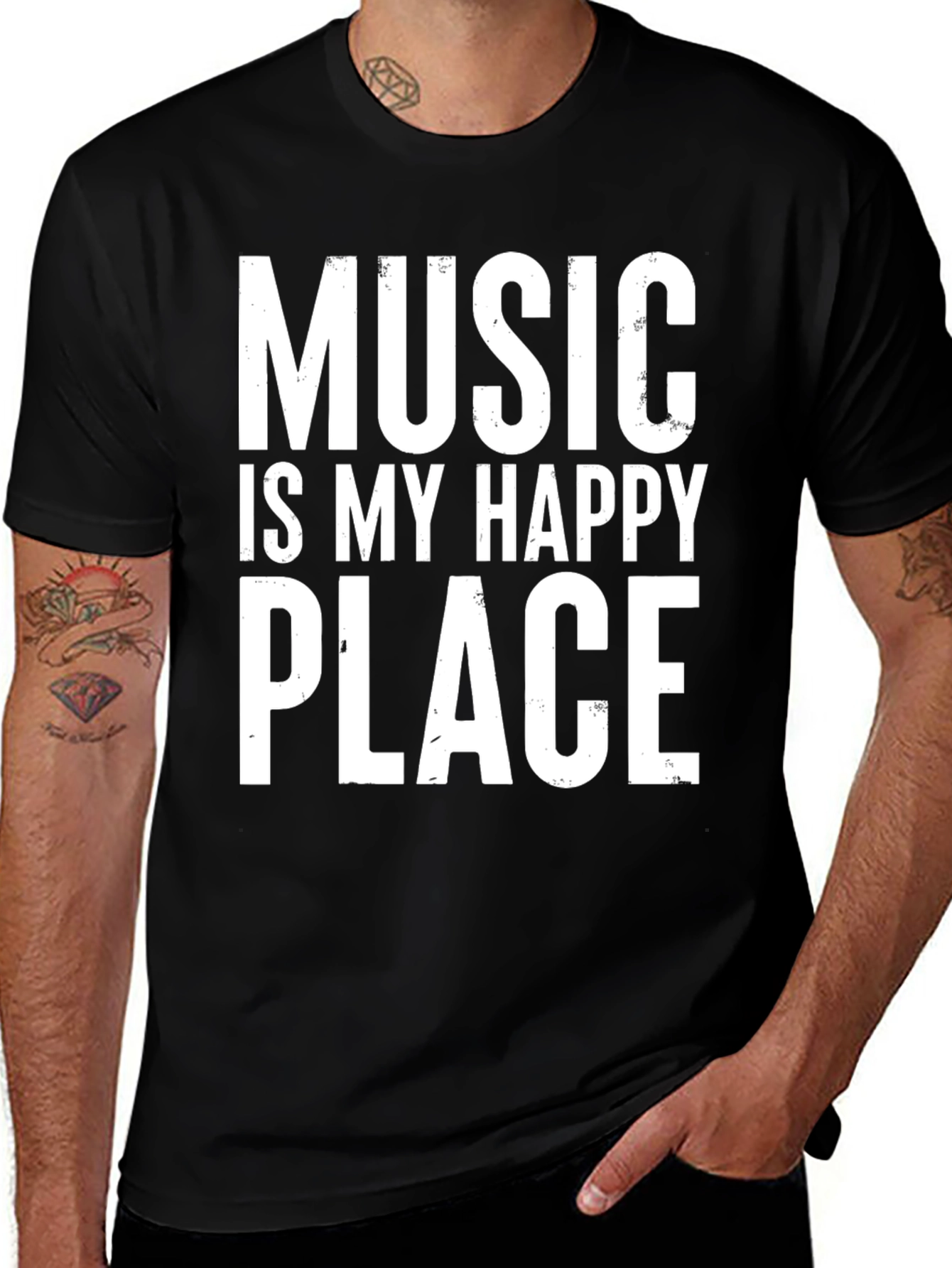 Variant 3 of Music is My Happy Place Black Graphic T-Shirt
