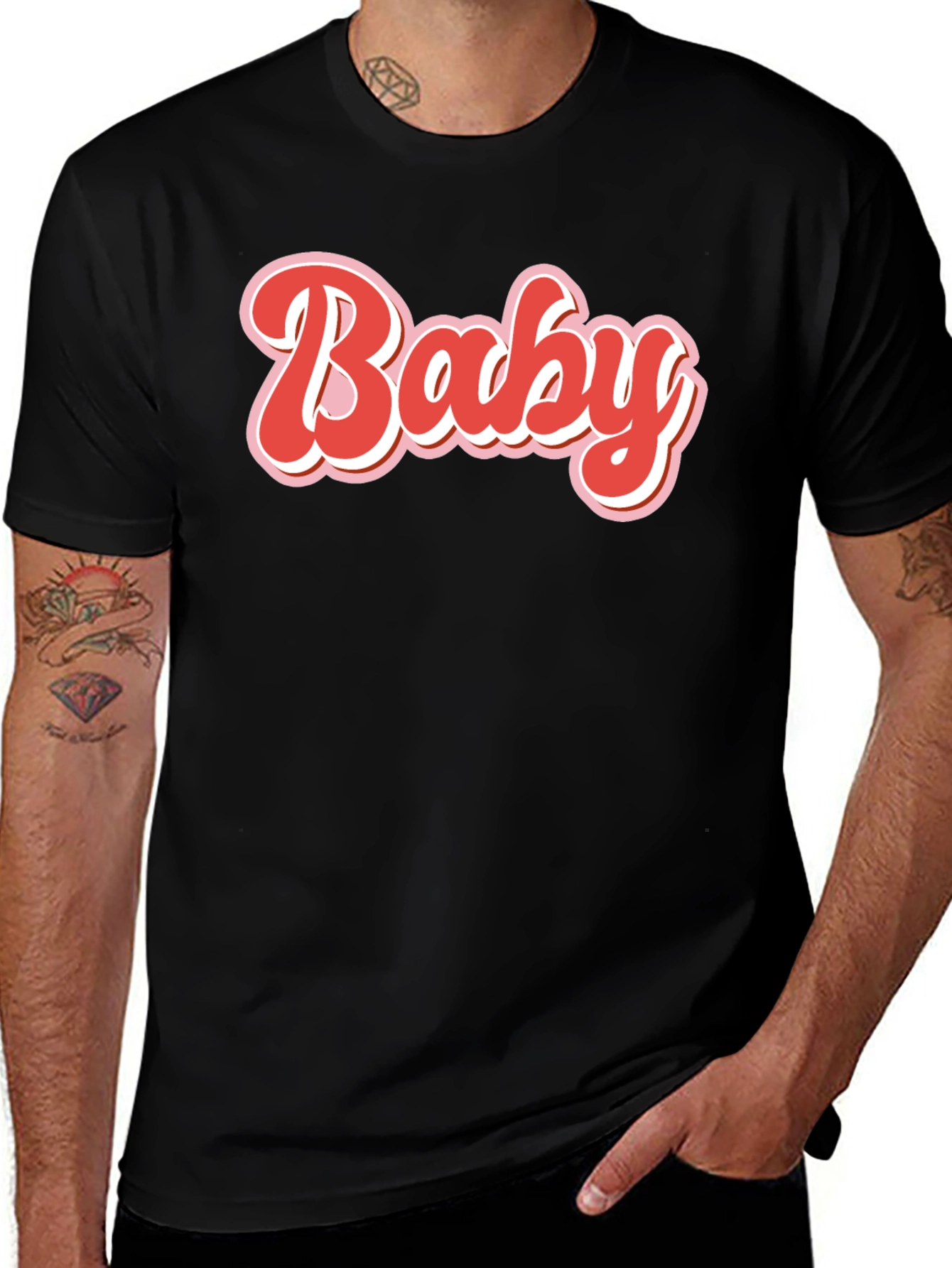 Variant 9 of Retro "Baby" Graphic Tee - Black Cotton Blend