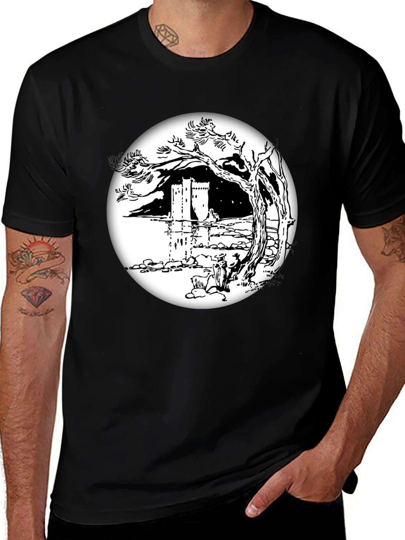 Variant 7 of Monochrome Castle View T-Shirt