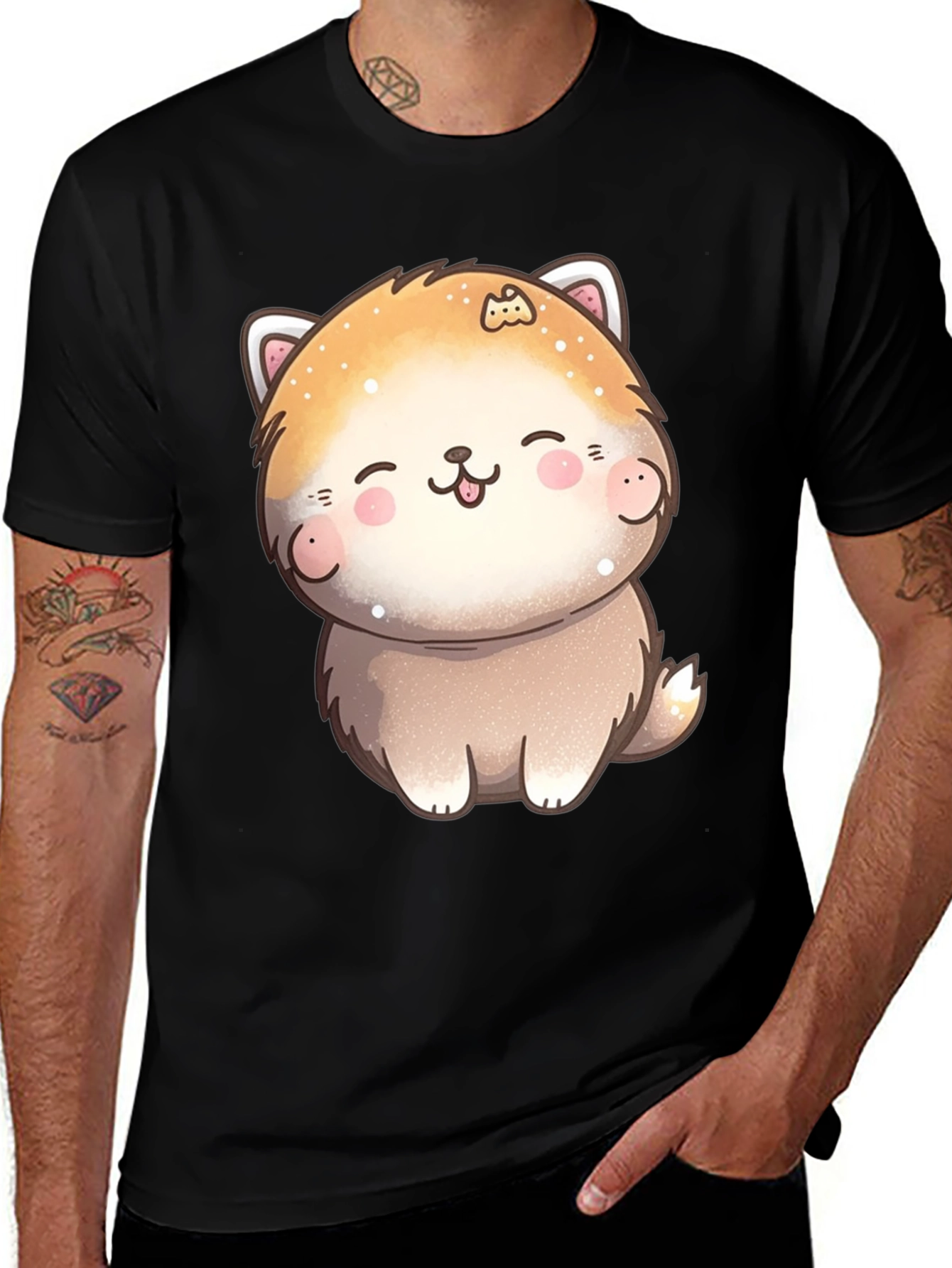 Variant 6 of Cute Kawaii Dog T-Shirt - Unisex Black Tee