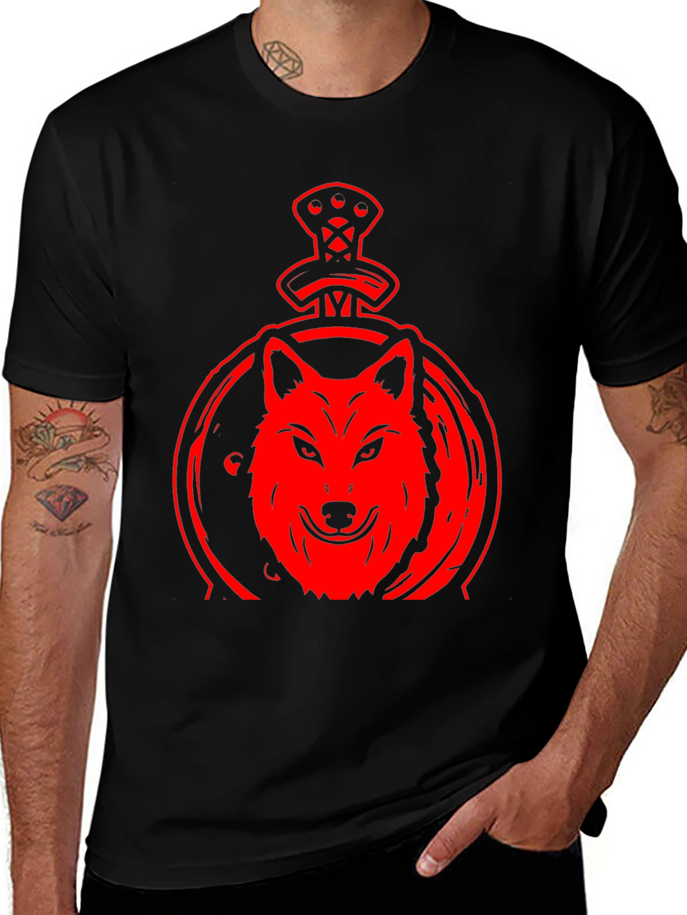 Variant 5 of Red Wolf Sword Graphic Tee - Men's Black T-Shirt