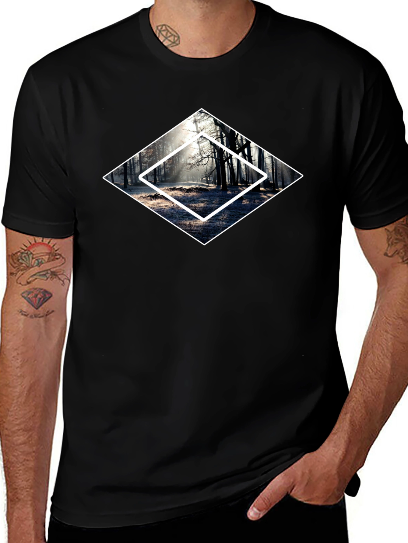 Variant 12 of Diamond Forest Graphic Tee - Men's Black T-Shirt