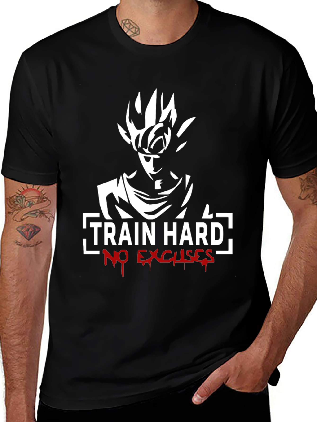 Train Hard No Excuses Black T-Shirt - Anime Inspired