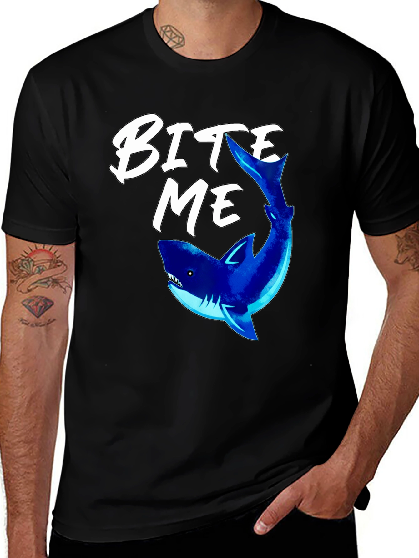 Bite Me Shark Graphic Tee - Black Cotton T-Shirt