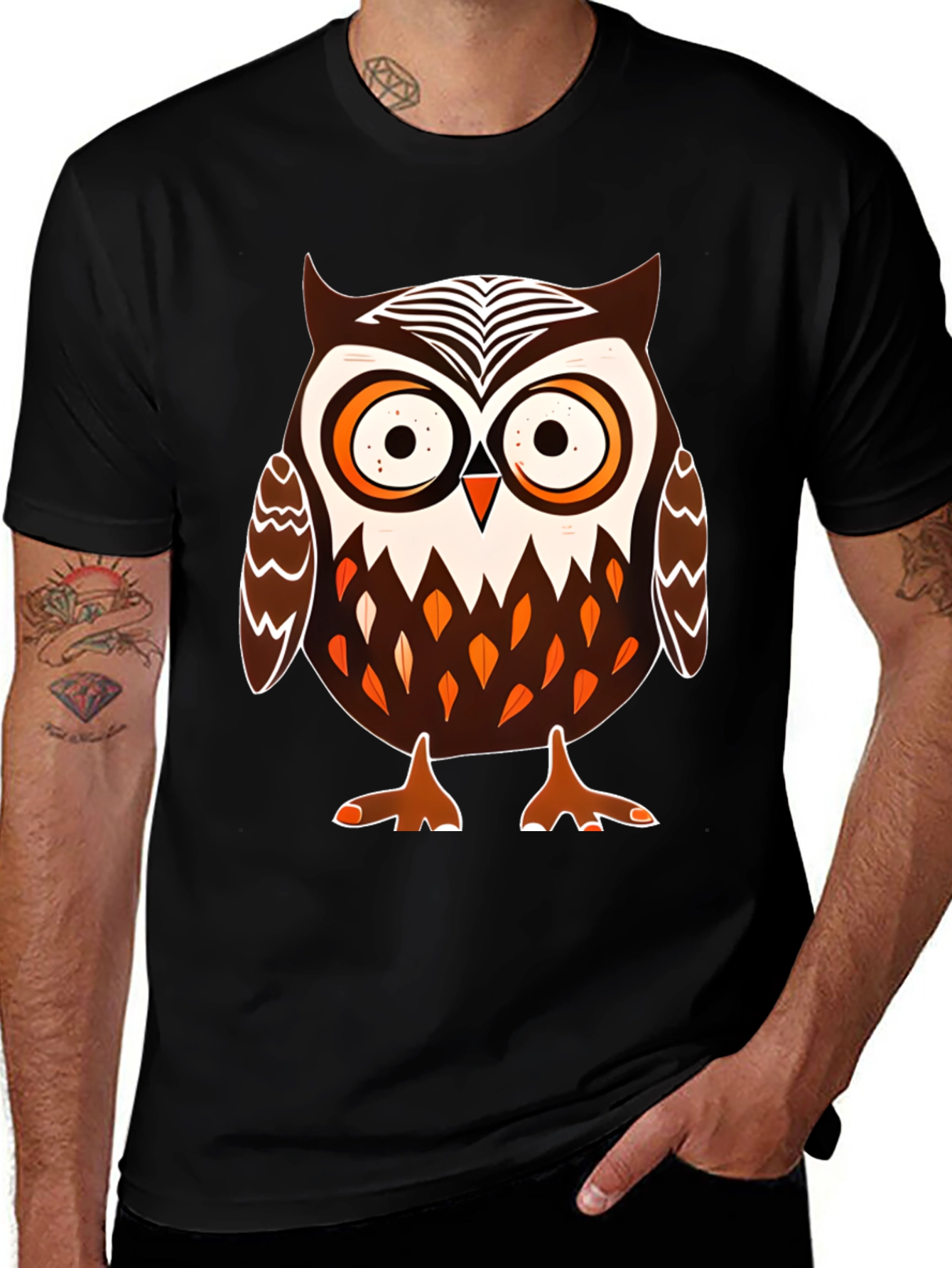 Variant 5 of Owl Graphic Print Crew Neck Tee