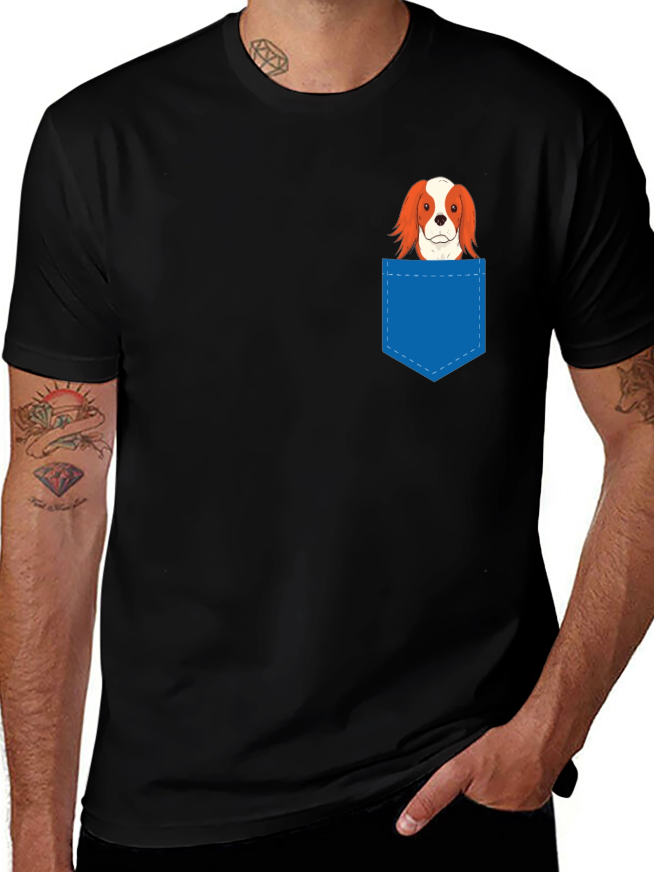 Dog-in-Pocket Tee -  Cute Cavalier Design