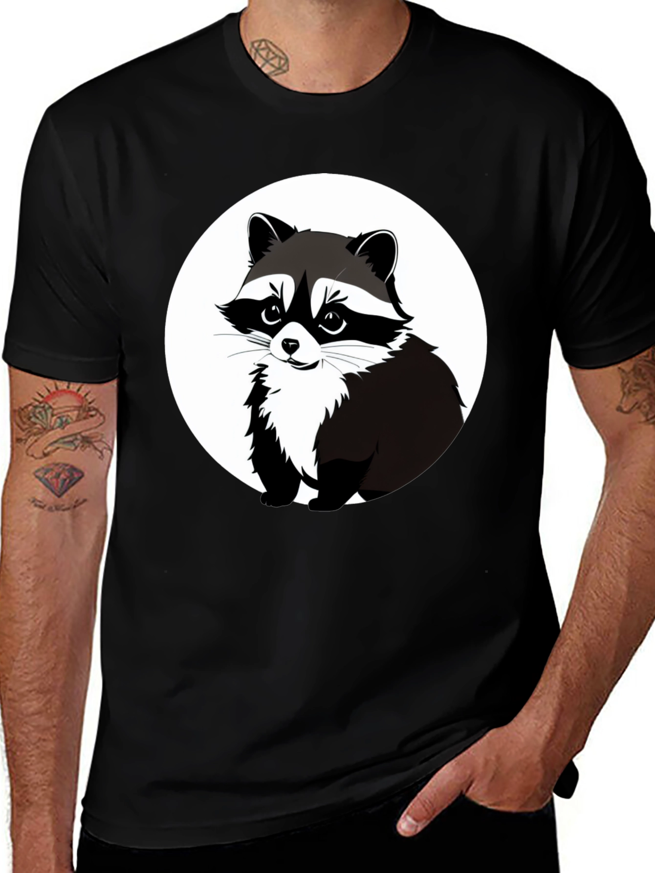 Variant 21 of Raccoon Graphic Tee - Black Casual T-Shirt