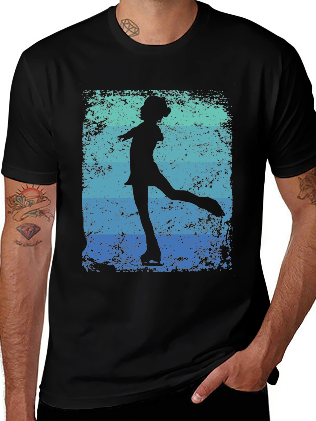Variant 26 of Retro Figure Skater Graphic Tee - Black Cotton Blend