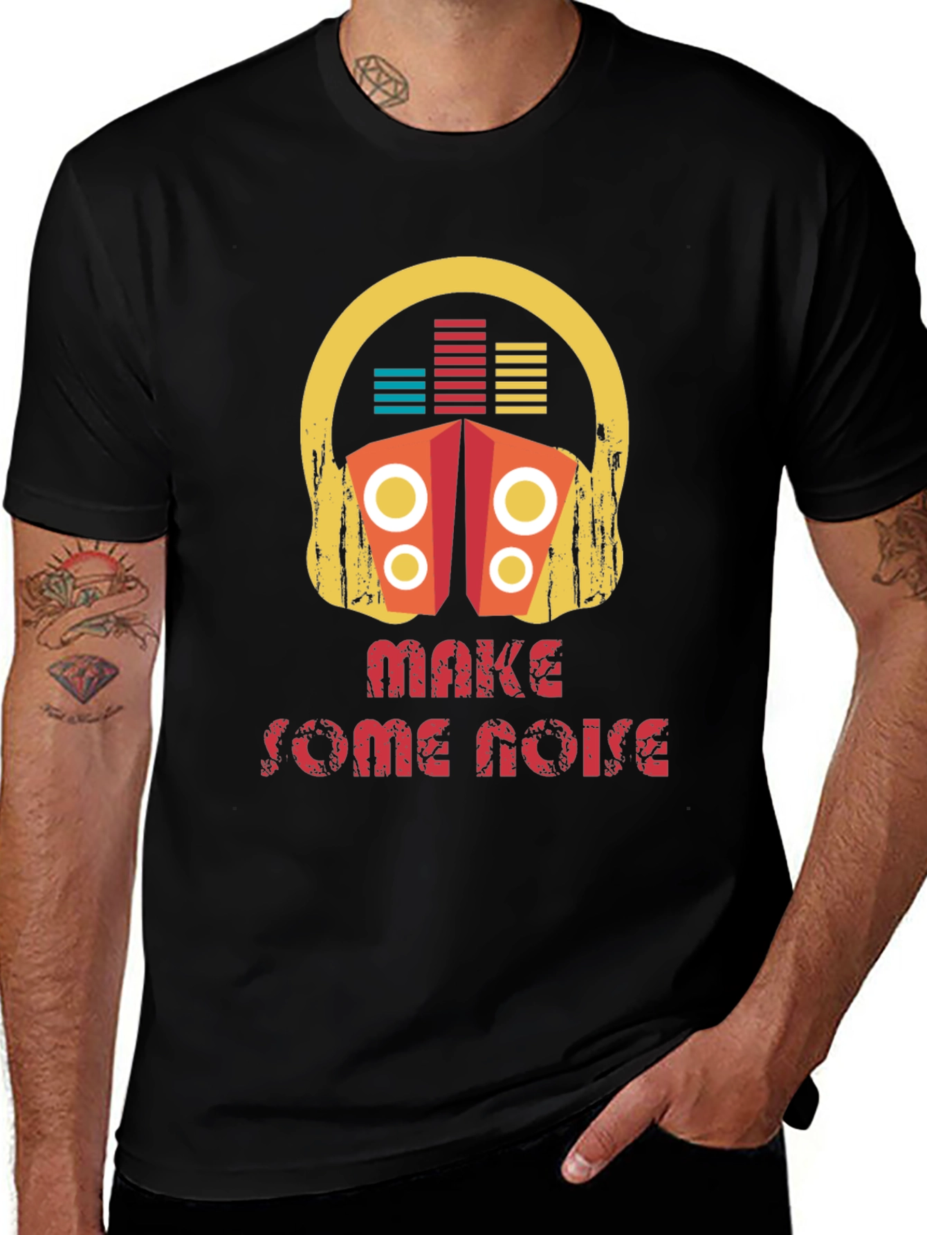 Variant 4 of Make Some Noise Graphic Tee - Black Cotton T-Shirt
