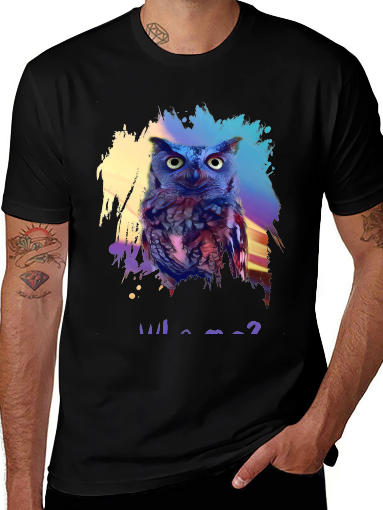 Variant 24 of Who Me? Owl Graphic Print Black T-Shirt