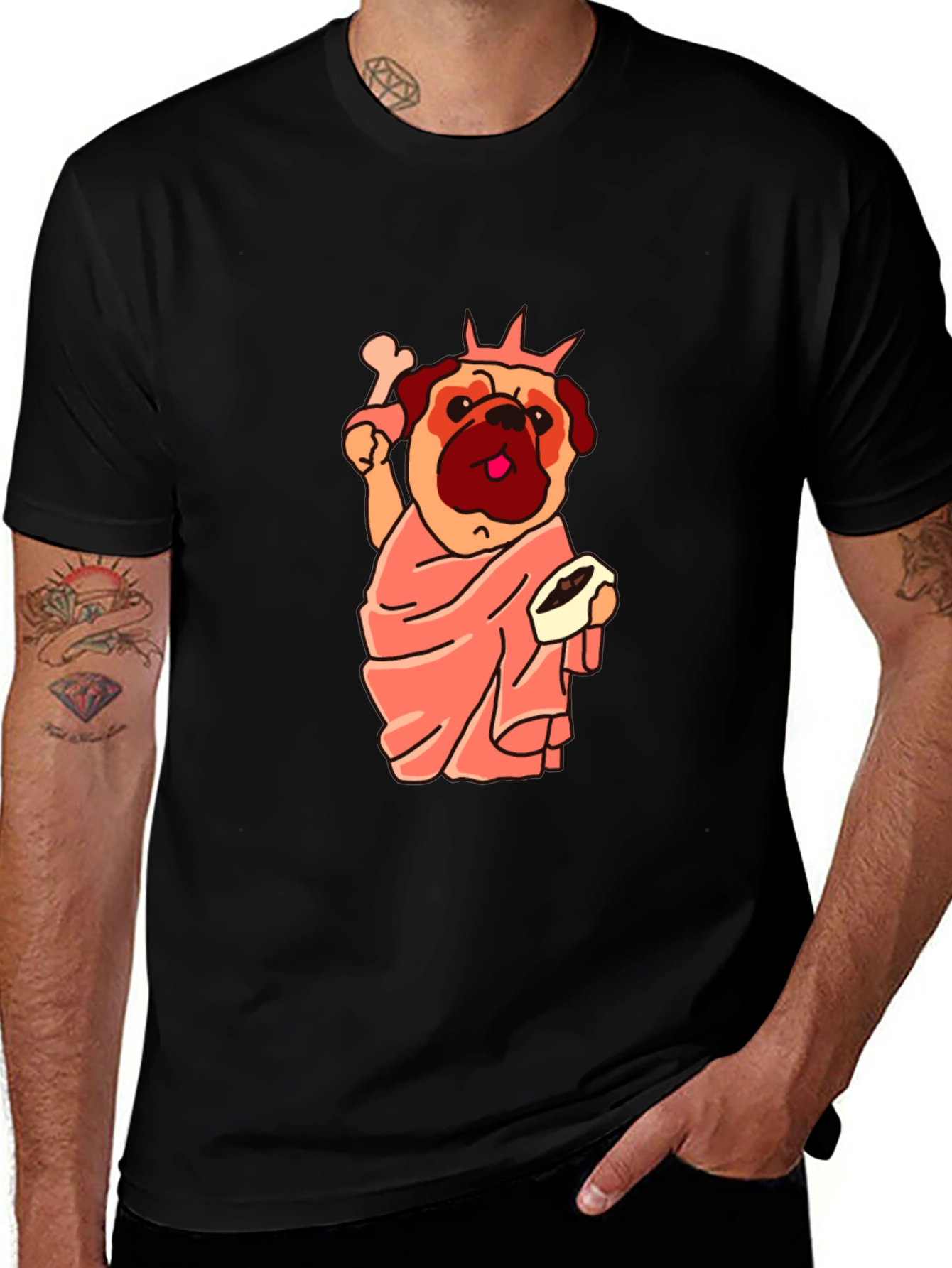 Variant 4 of Statue of Liberty Pug Graphic Tee