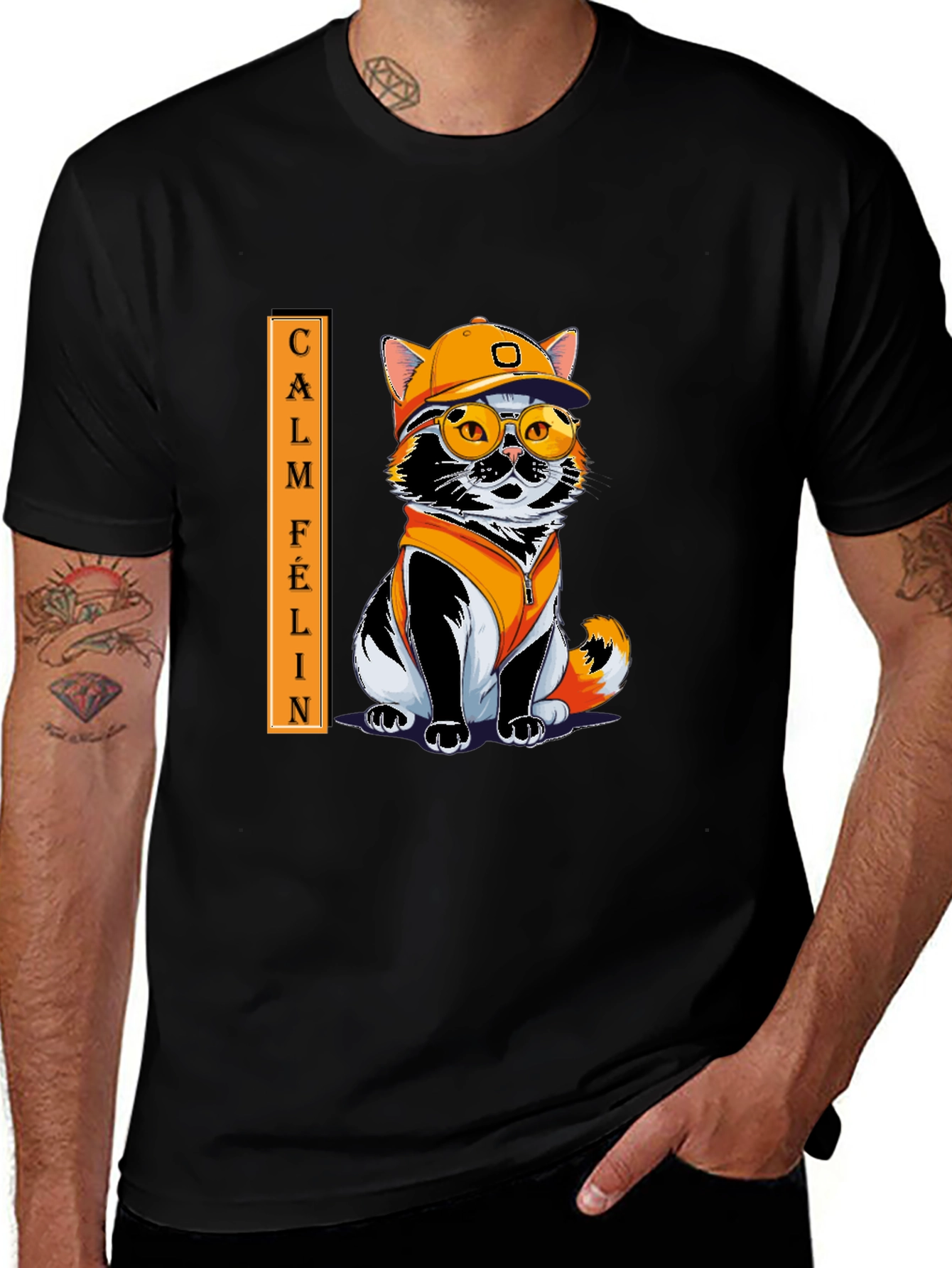 Black Calm Felin Cat T-Shirt: Cool Cat with Style main image